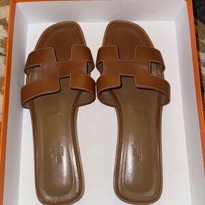 Hermes Tan Leather Sandals